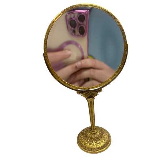 Vanity Mirror Beautiful Vintage Double Sided Golden Stand Mirror - Picture 1 of 9